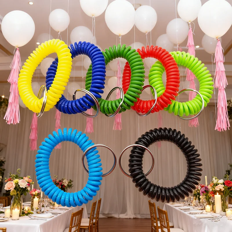 

100pcs Plastic Spring Bracelet Keychain; Colorful Phone Cord Bracelet; Ready Stock; Direct Supply