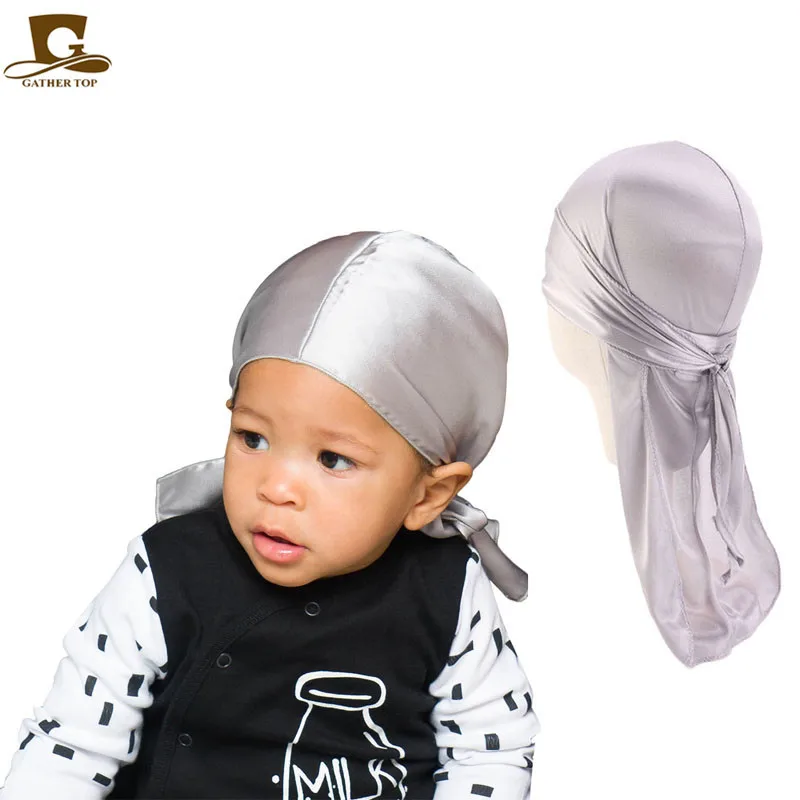 Kids Silky Durag Boy\'s Long-tailed Pirate Cap Hip-Hop Cap Bandana Turban Headwear Children Hair Accessories New Fashion