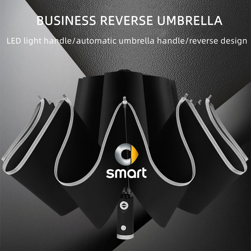 Ombrello automatico con ombrello luminoso a Led 10 costole ombrello invertito pieghevole a 3 per Smart 451 brabus Smart 453 fortwo forfour