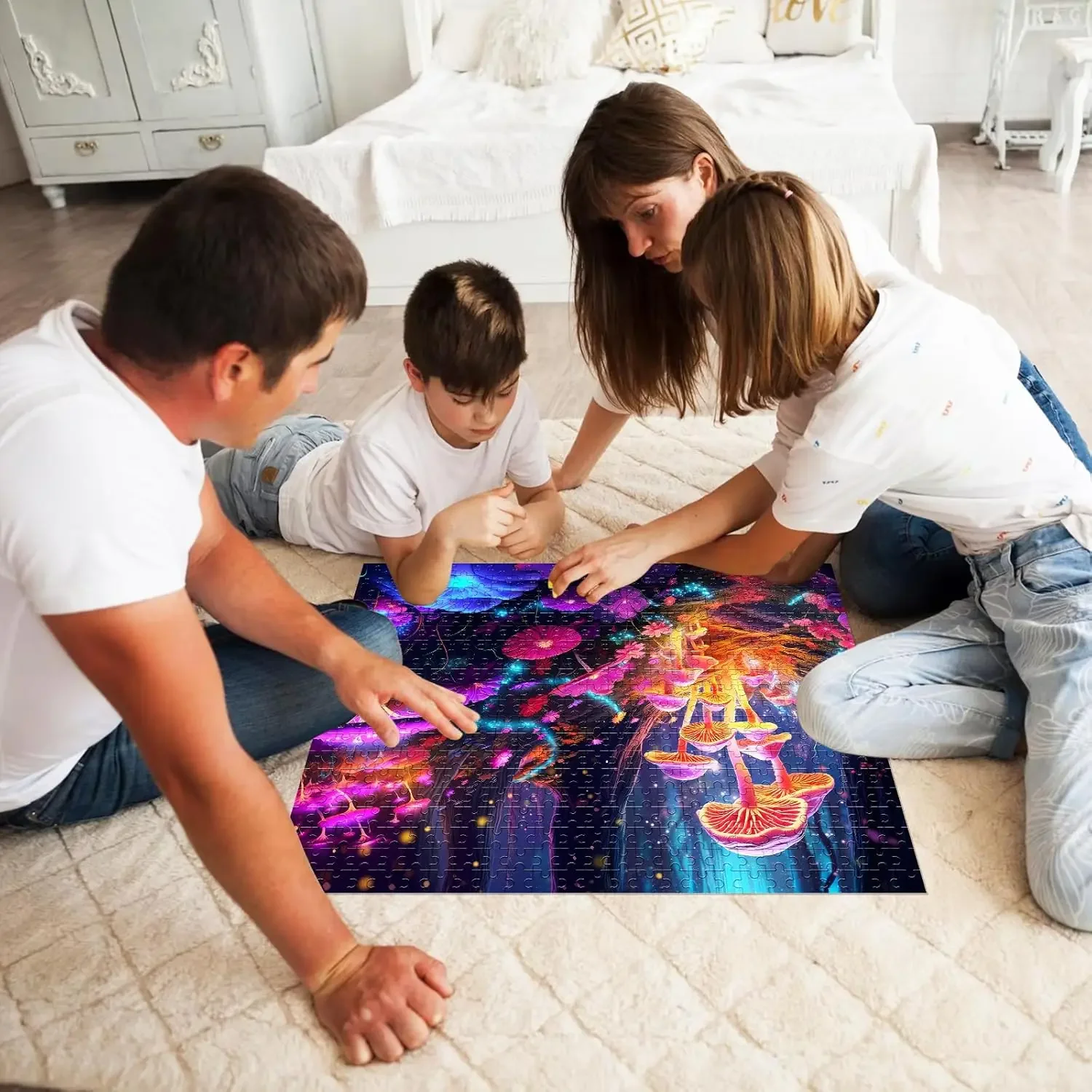 Champignons Puzzle en bois 1000/500/300 pièces Puzzle adulte pour salle de jeux décor de chambre cadeau de fête d'anniversaire jeu d'activité familiale