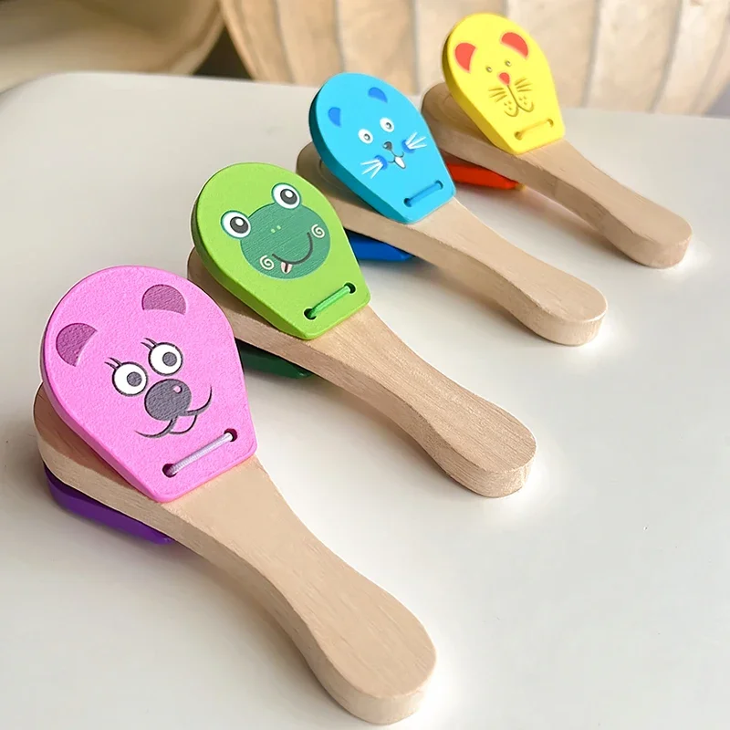 Wooden Children Musical Orff Instruments Clapper Handle Half Round Hand Ringing Bell Educational Fun Toys Teaching Aids