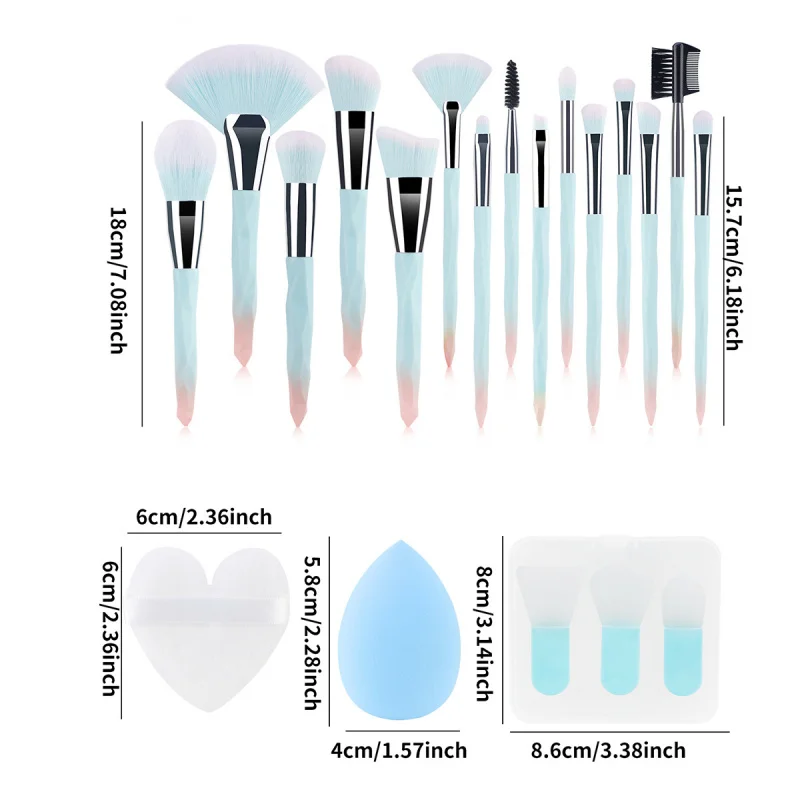 15 다이아몬드 메이크업 브러쉬 습식 및 건식 파우더 퍼프 뷰티 메이크업 브러쉬 청소 패드 접시 세척 조합 휴대용