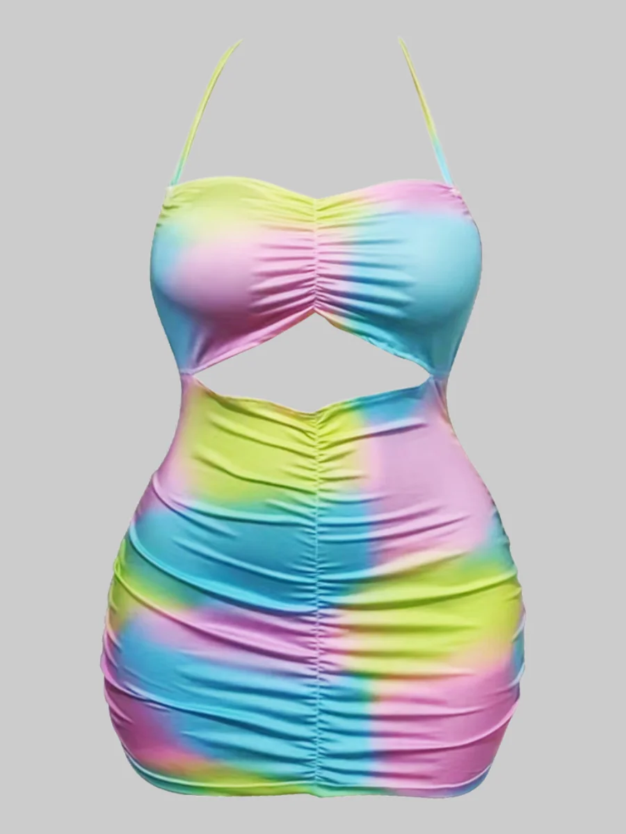 LW Plus Size abito arricciato senza schienale Tie-dye