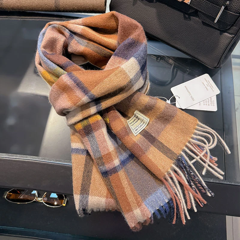 Шарф из 100% чистого кашемира, женский зимний теплый кашемировый платок, шахматный дизайн, аксессуар для пары, ветрозащитный шарф премиум-класса