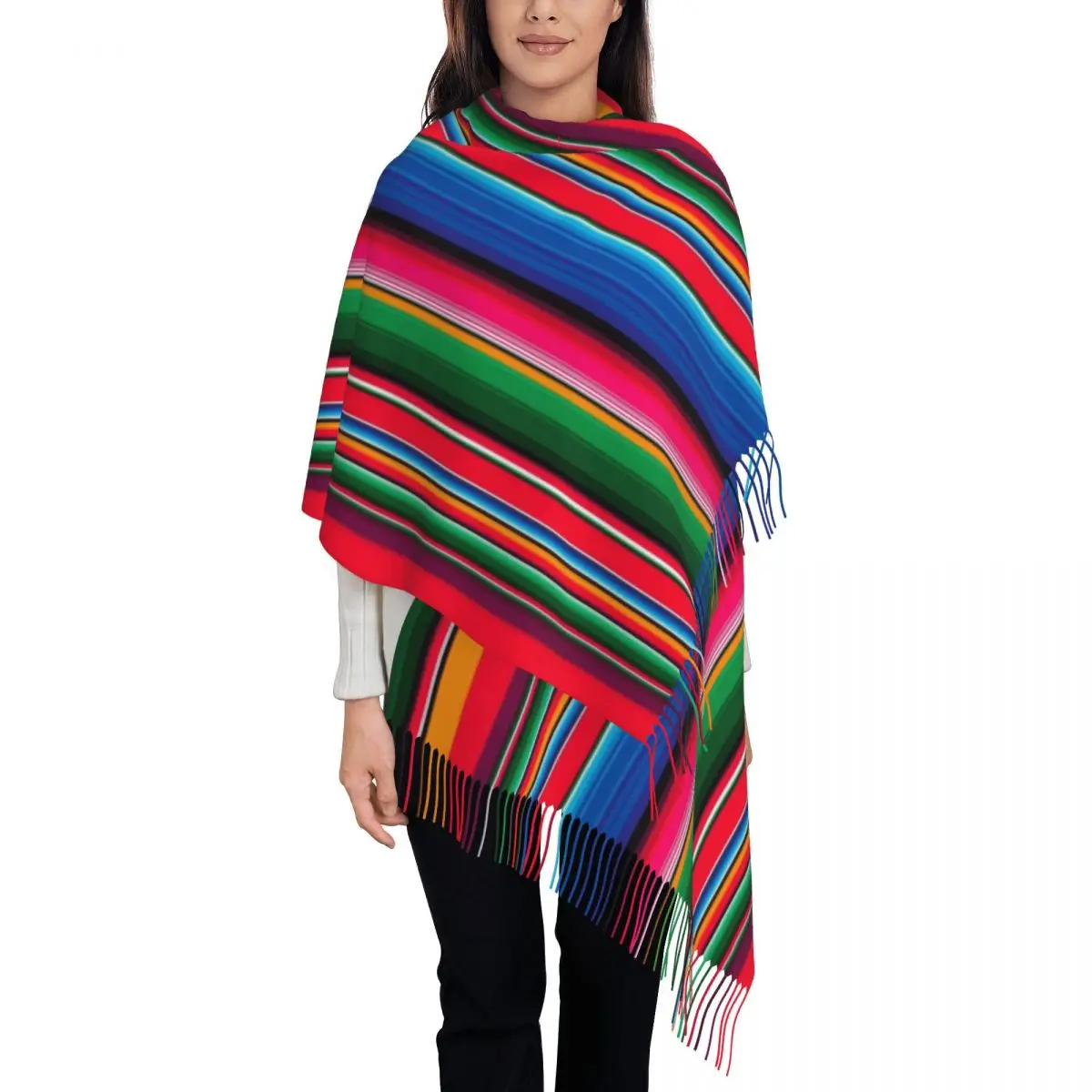 

Women's Scarf with Tassel Mexican Ethnic Style Long Super Soft Shawl and Wrap Boho Rainbow Lgbt Yaoi Daily Wear Cashmere Scarf