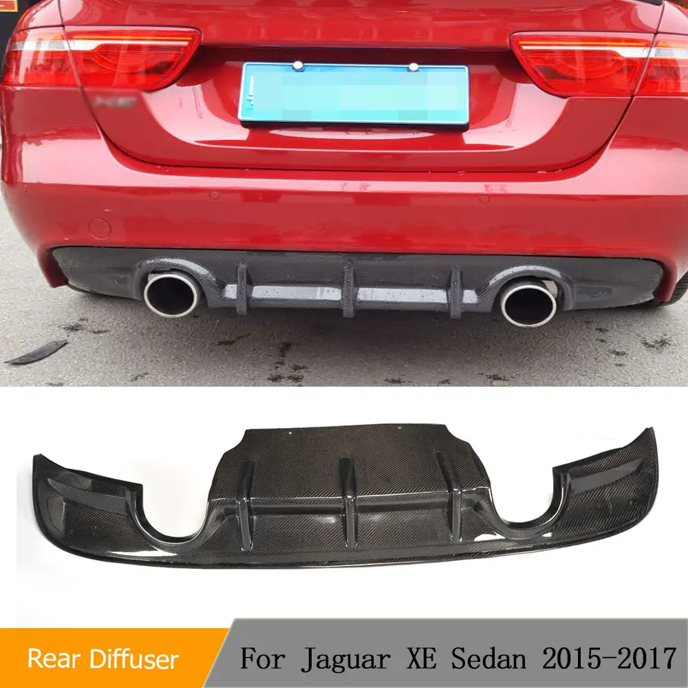 Carbon Fiber Car Rear Bumper Diffuser Chin Lip Spoiler for Jaguar XE Sedan 4-Door 2015-2017 Diffuser Dual Exhaust One Outlet