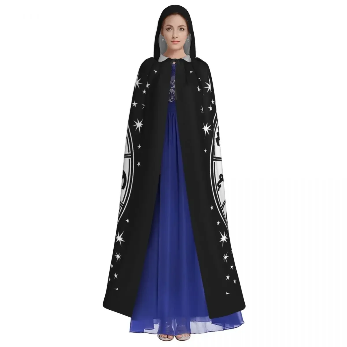 Hooded Cloak Unisex Cloak with Hood Horoscope Circle Black And White Zodiac Sign Cloak Vampire Witch Cape Cosplay Costume