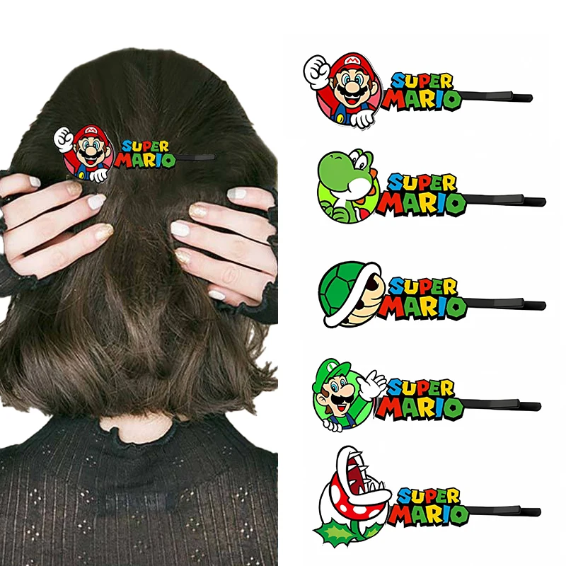 New Super Mario Hair Pin Cartoon Anime Figure Bobby Pin Girls Jewelry Accessories for Women Cosplay Kids Birthday Gifts