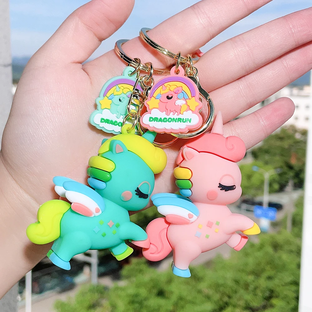 Cartoon Cute Unicorn Key Chain Rainbow Horse Key Ring Pony 123st Happy Unicornion Girl Birthday Party Decor Kids Favor Gifts