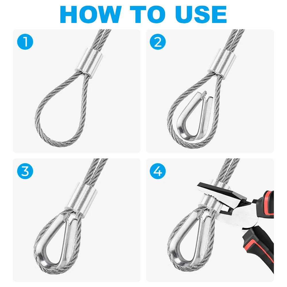2mm PVC Wire Rope Kit With Loop Sleeve And Steel Thimble, For Deck Railing System, Outdoor Hanging Kit,Clothesline