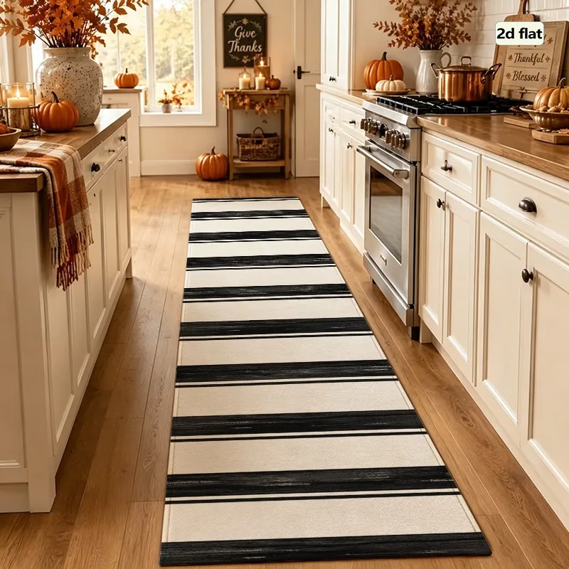 1 Piece of Black and White Vertical Striped Soft Comfortable Carpet, lightweight and Easy to Care, Suitable for All Seasons, Perfect for Home Decor, Living Room, Bedroom, Dining Area, Room Decor, Autumn, Winter