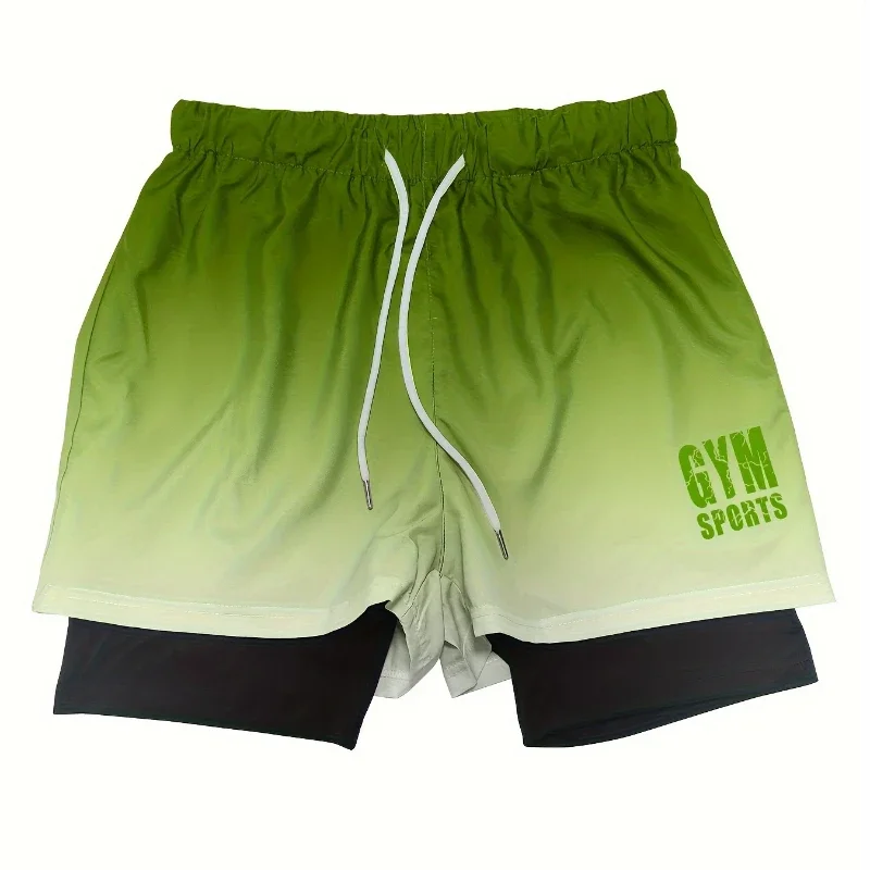 Shorts de corrida Quick Dry para homens, esportes de ginástica, treino, ginásio Fitness, calça curta jogging, roupa masculina, novo, 2 em 1, verão