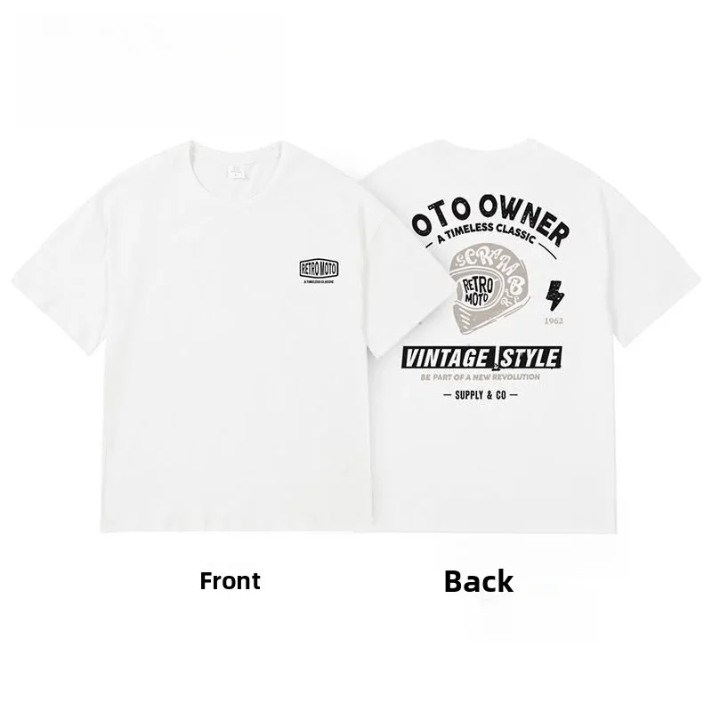 Men T-shirt Retro Motorcycle Owner Series Male and Female Couples American Casual Summer Cotton Loose Short-sleeved T-shirt