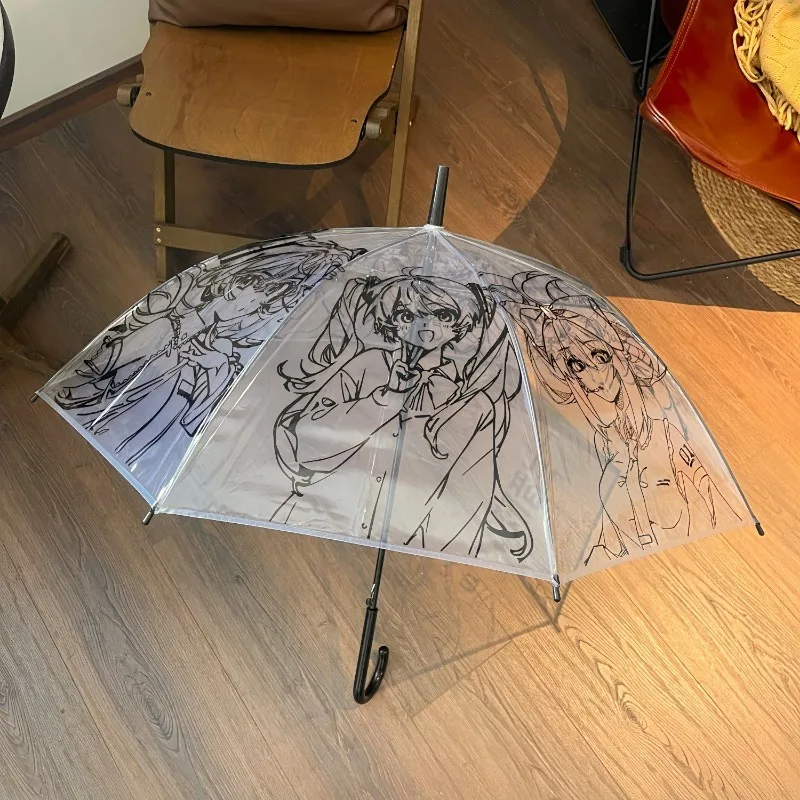 Hatsune Miku Transparent Umbrella Fashion Portable Travel Sun Umbrellas Cartoon Adult Solid Color Fold Umbrella Children Gifts