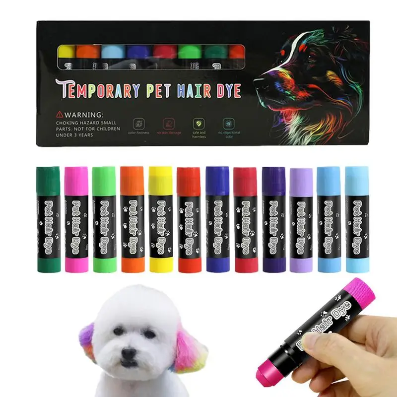 12 Colors Pet Hair Dye Washable Pet Safe Hair Dye Dog Nail Polish Pen Pets Temporary Colors Hair Painting Pens Pet hair Supplies