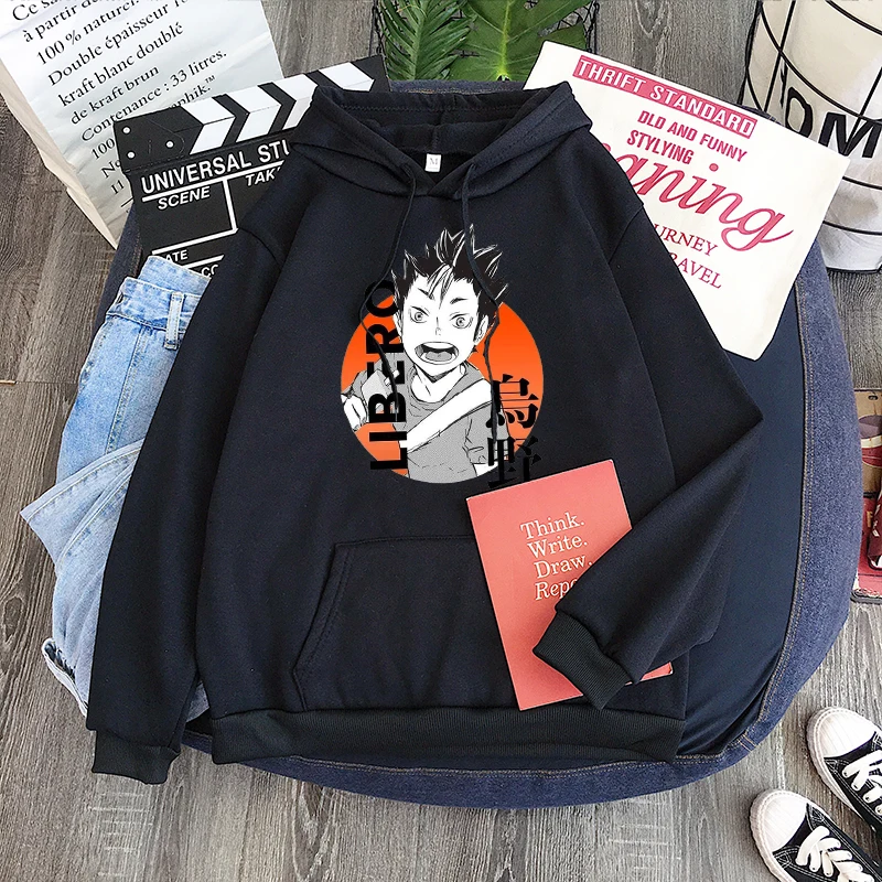 Yu Nishinoya Haikyuu Cartoon Print Hoodies Sweatshirt Men Harajuku Karasuno High School Funny Pullover Winter Oversized Hoodies