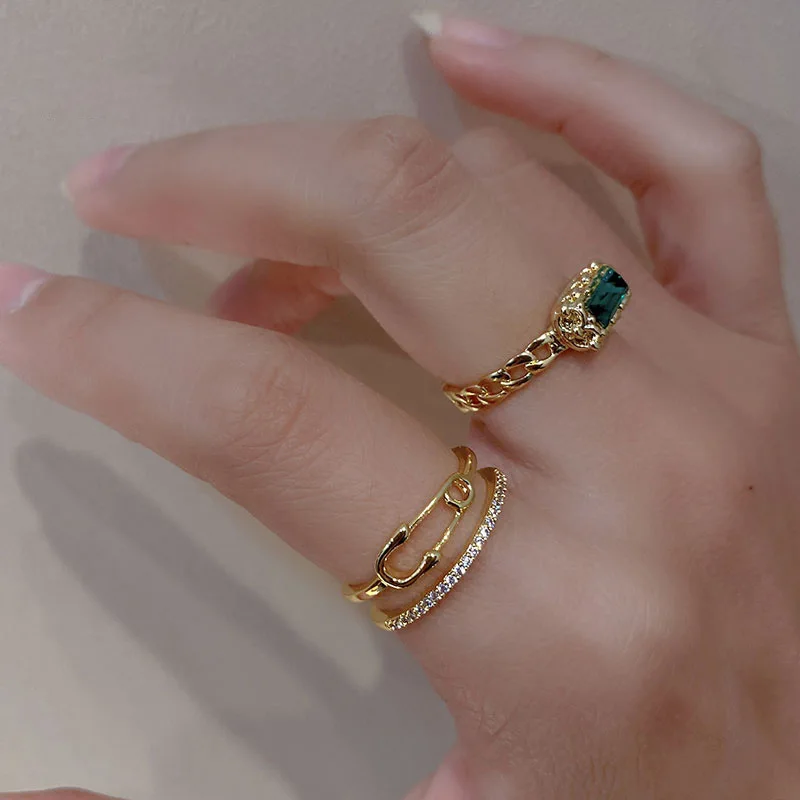 LIVVY Silver Color Pin Open Adjustable  Double Layer Ring  for Women Couple Fashion Shine  Zircon  Jewelry Gifts