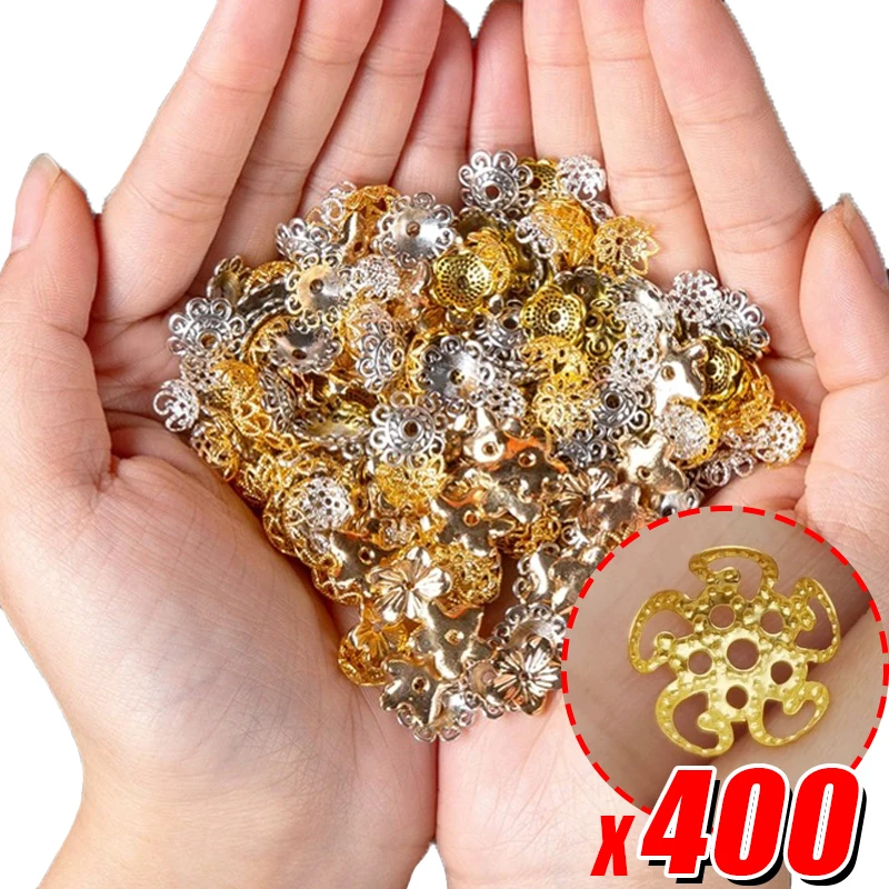 200-400pcs 10mm Rhodium Bulk Flowers Beads Caps for DIY Earring Necklace Making Findings Supplies Charm Spacer Loos Jewelry