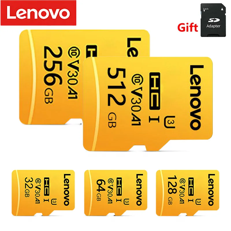 Cartão de Memória de Alta Velocidade Lenovo, Cartão Mini SD, Cartão TF, 512GB, 128GB, 256GB, Classe 10, V30, Cartão TF, 32GB, 16GB, A2, u3, cartão Micro TF