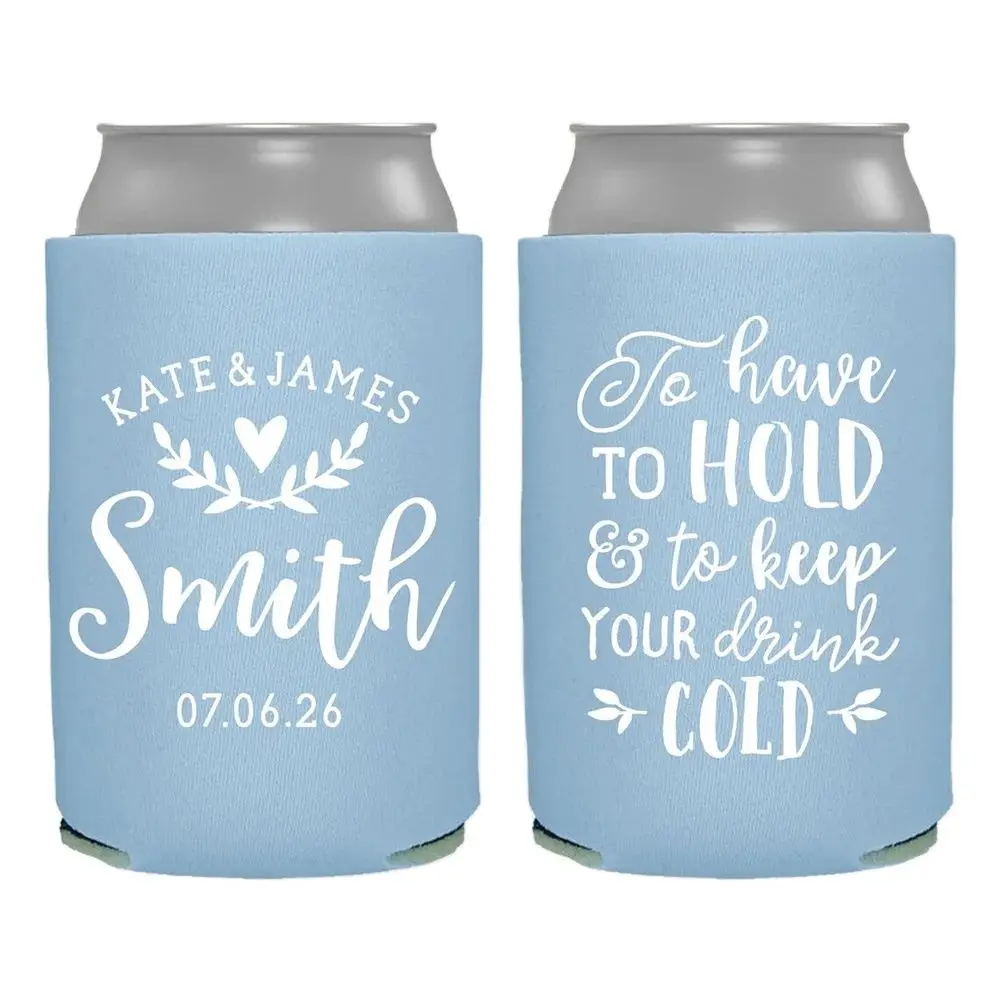 

Personalized Wedding Favors, To Have To Hold To Keep Your Drink Cold, Customized Wedding Can Coolers, Monogram Insulators Beer H