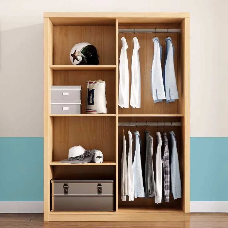 Household bedroom Small apartment Children's assembly Sliding door Pine wood large wardrobe