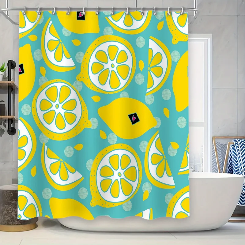 Elegante juego de ducha con estampado de limón amarillo con 12 ganchos, decoración de baño de poliéster impermeable y repelente de humedad, 179,83 cm x 70,8