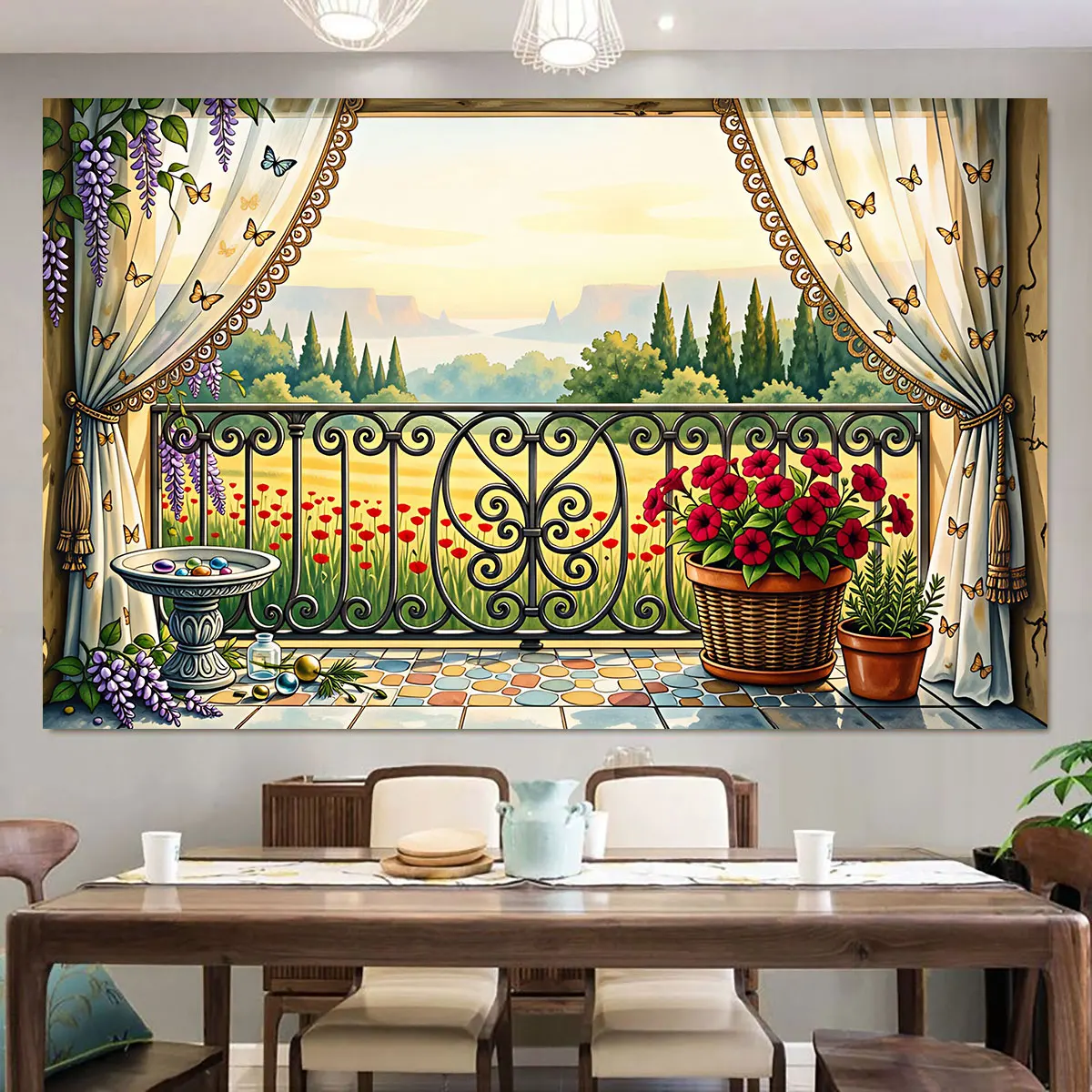 1pc European Balcony Flower Sea Landscape Wall Sticker Self Adhesive PVC Wall Mural For Living Room Bedroom Art Home Wall Dec