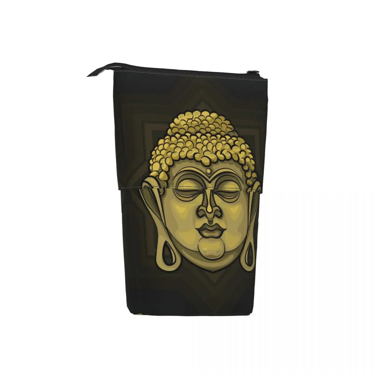 Golden Buddha Radiating Light Pen Box Student School Zipper Pen Bag Vertical Retractable Pencil Case