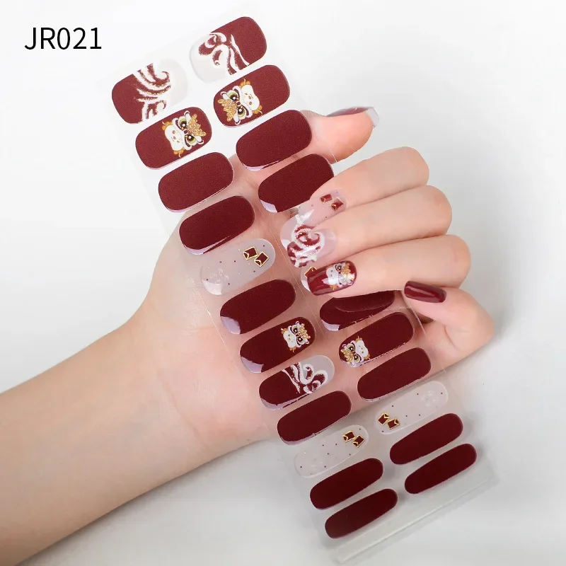 24 Strips Panda China Stijl Uv Gel Semi-Gebakken Nagelverzorging Stickers Waterdichte Semi-Cured Fototherapie Nagel Patches