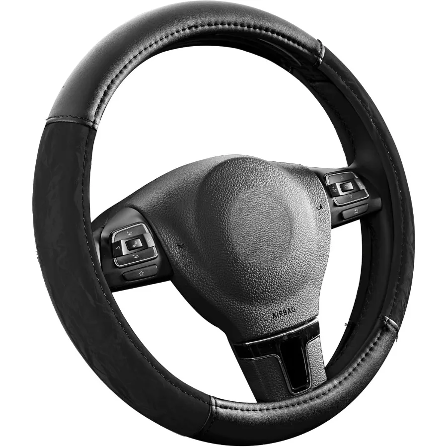 غطاء عجلة القيادة الحرير الحبوب الجلود عجلة توجيه سيارة حامي قبضة مريحة العالمي 14.515.5 بوصة المضادة للانزلاق التوجيه #2
