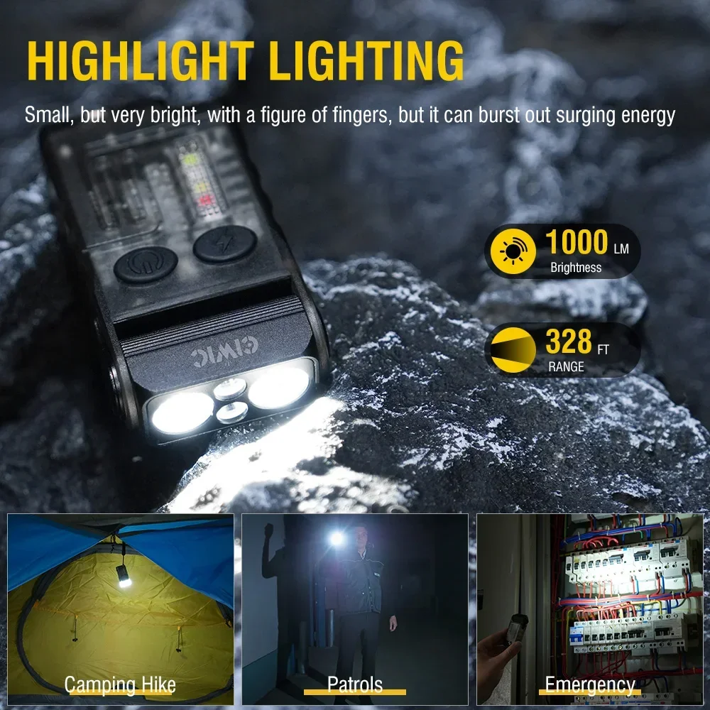 V20 Mini Flashlight Multi-functional Outdoor Waterproof Portable Keychain 180° Corner Working Lighting Emergency 80DB Buzzer