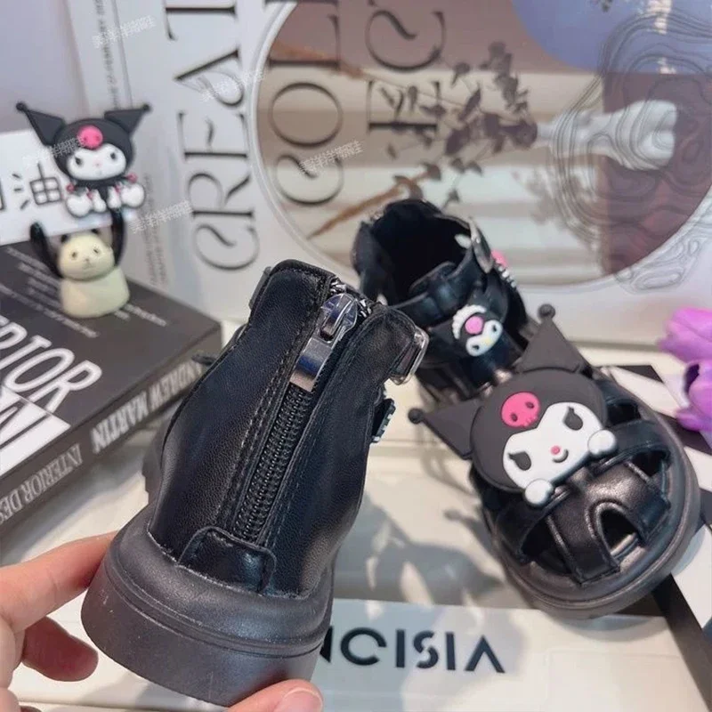 2024 Cute Kuromi Sandal Girls Sanrio Kawaii Anime Black Braided Bun Head Single Shoes Summer Sweet Cute Babys Shoes Gift for Kid