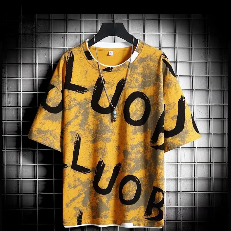 T-shirts Men O-neck Summer All-match High Street Teens Baggy Ulzzang Tops Fashion Popular Chic New Arrival Letter Male Футболка