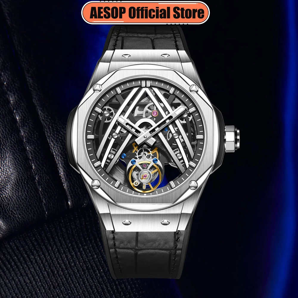 AESOP Flying Tourbillon Watch For Men Skeleton Automatic Tourbillon Movement Mechanical Watches Sapphire Mirror Official Store A