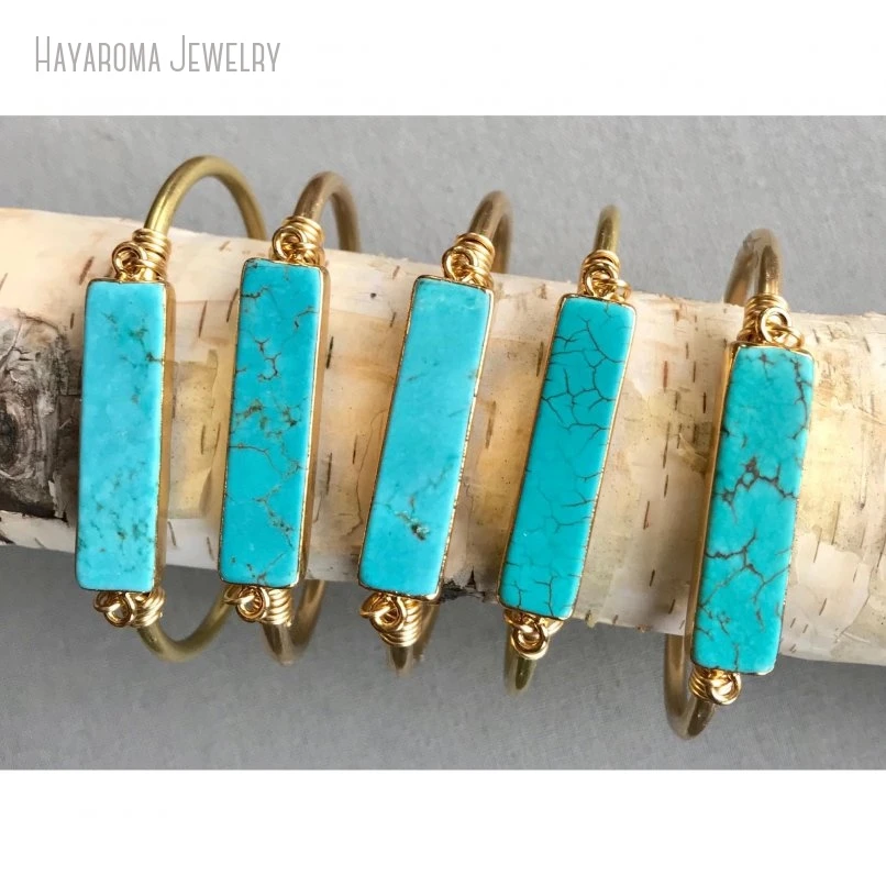 10Pcs Gold Color Howlite Bar Bracelet Cuff Boho Turquoises Stainless Steel Bangle Minimalist Women Jewelry Gift