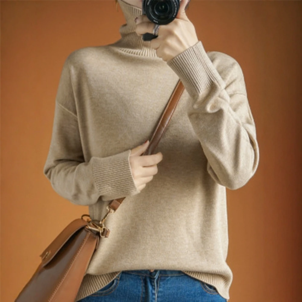 

UNIKTEE Women's Long Sleeve Turtleneck Sweater Solid Color Autumn Winter Casual Comfortable Basic Daily Wear