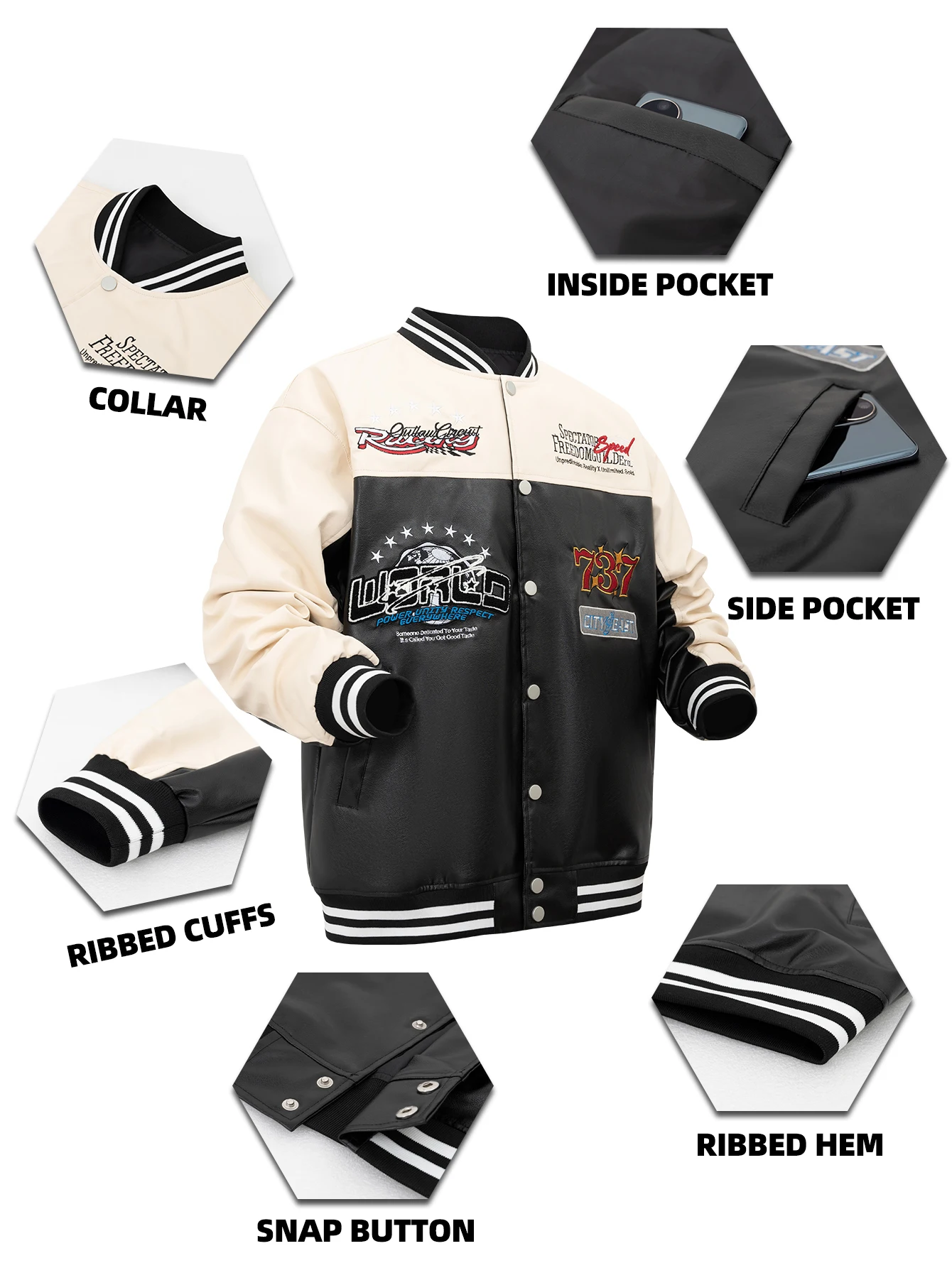 Veste en similicuir PU pour ho - Varsity Jacket Letterman avis et prix