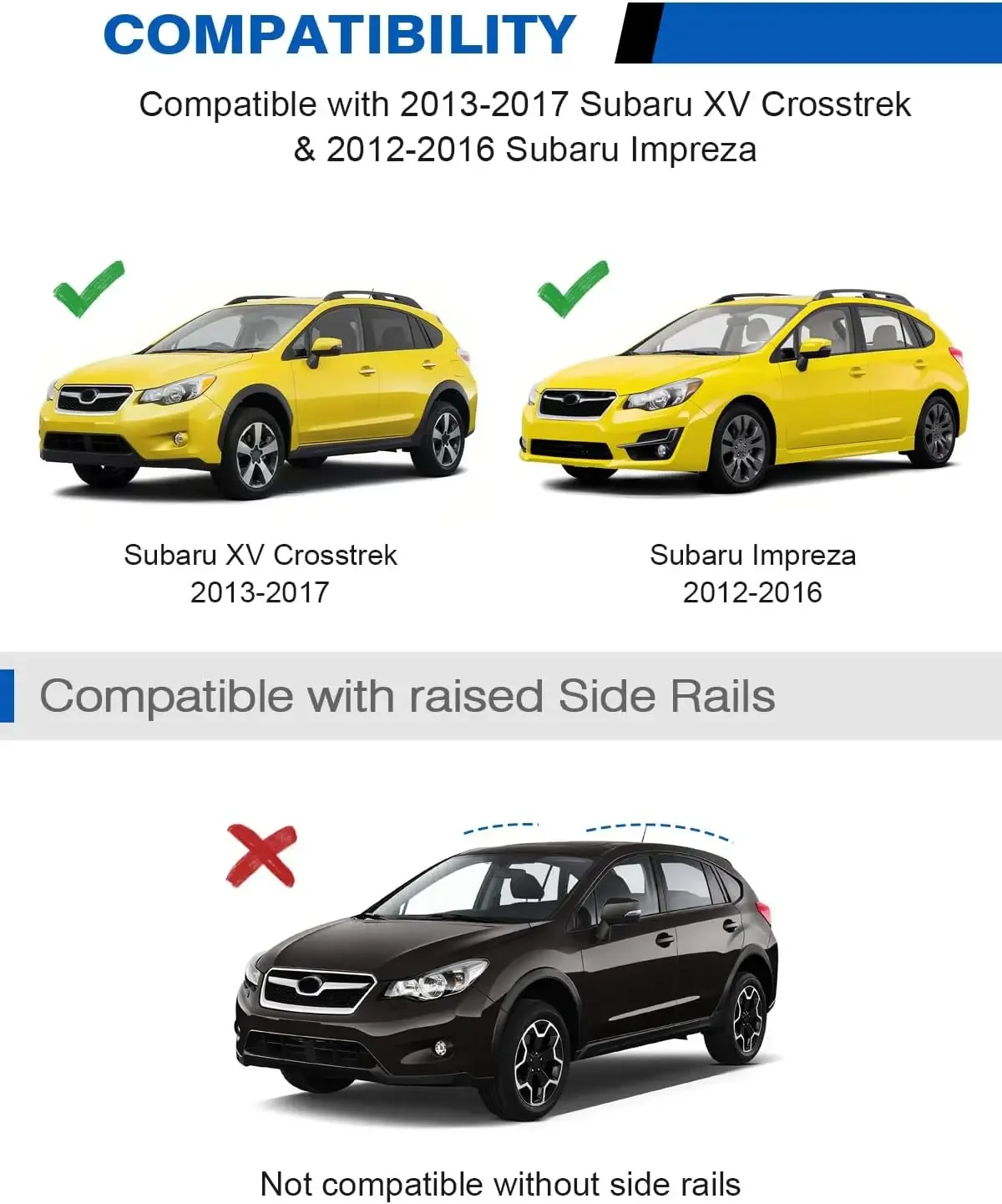 Roof Rack Cross Bars for 2013-2017 Subaru XV Crosstrek & 2012-2016 Impreza | 300lbs Lockable Heavy Duty Aluminum Roof Rails Cros