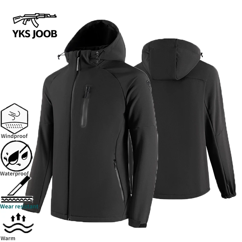 2024 Autumn/Winter New Soft Shell Windproof Waterproof Men's Jacket Solid Color Zipper Hooded Coat Men's Outdoor Sports Tops