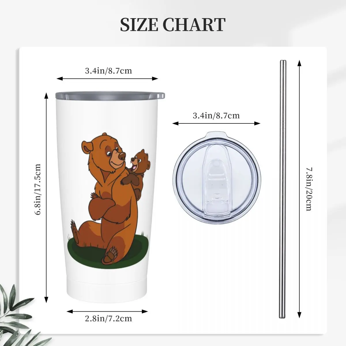 Brother Bear Stainless Steel Tumbler Vacuum Insulated Mugs Thermal Cold Cup Straw With Lid 20oz