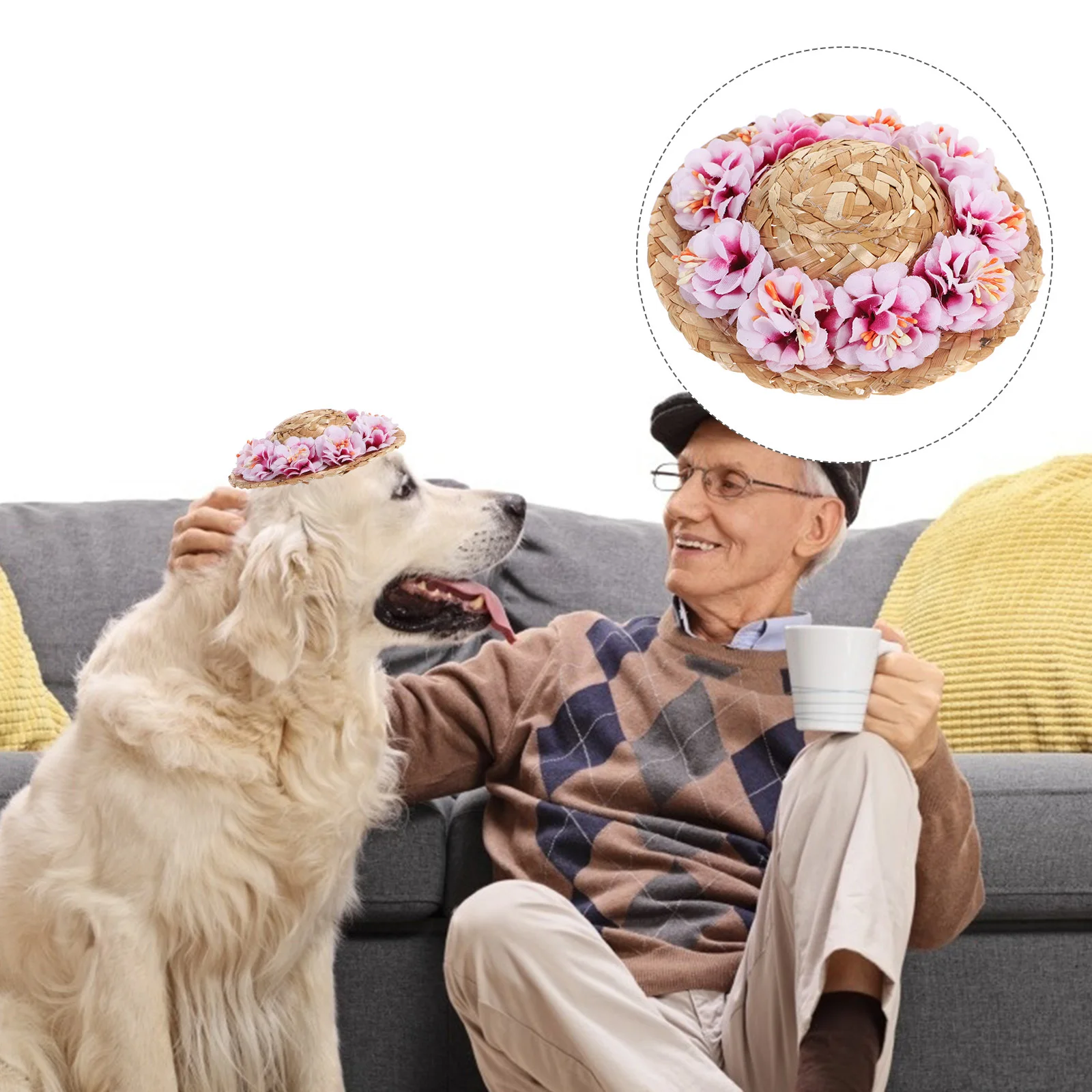 

Dog Straw Hat Bucket for Accessories Small Dogs Costume Cute Pet Summer Caps Flower Headdress Sun