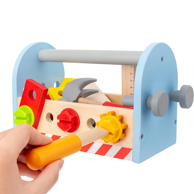 Take-Along Tool Kit Pretend Play Tool Set Gift For Boy Or Girl Kids Educational DIY Wooden Nut Assembly Toys