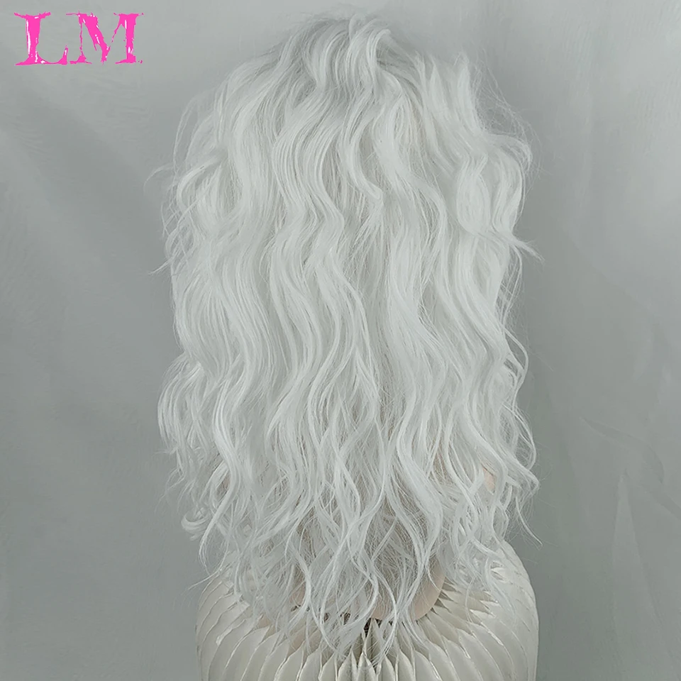 LM Long Water Wave Wig with Bangs White Colorful Cosplay Wig for Women Daily Party Natural Soft Synthetic Hair Heat Resistant