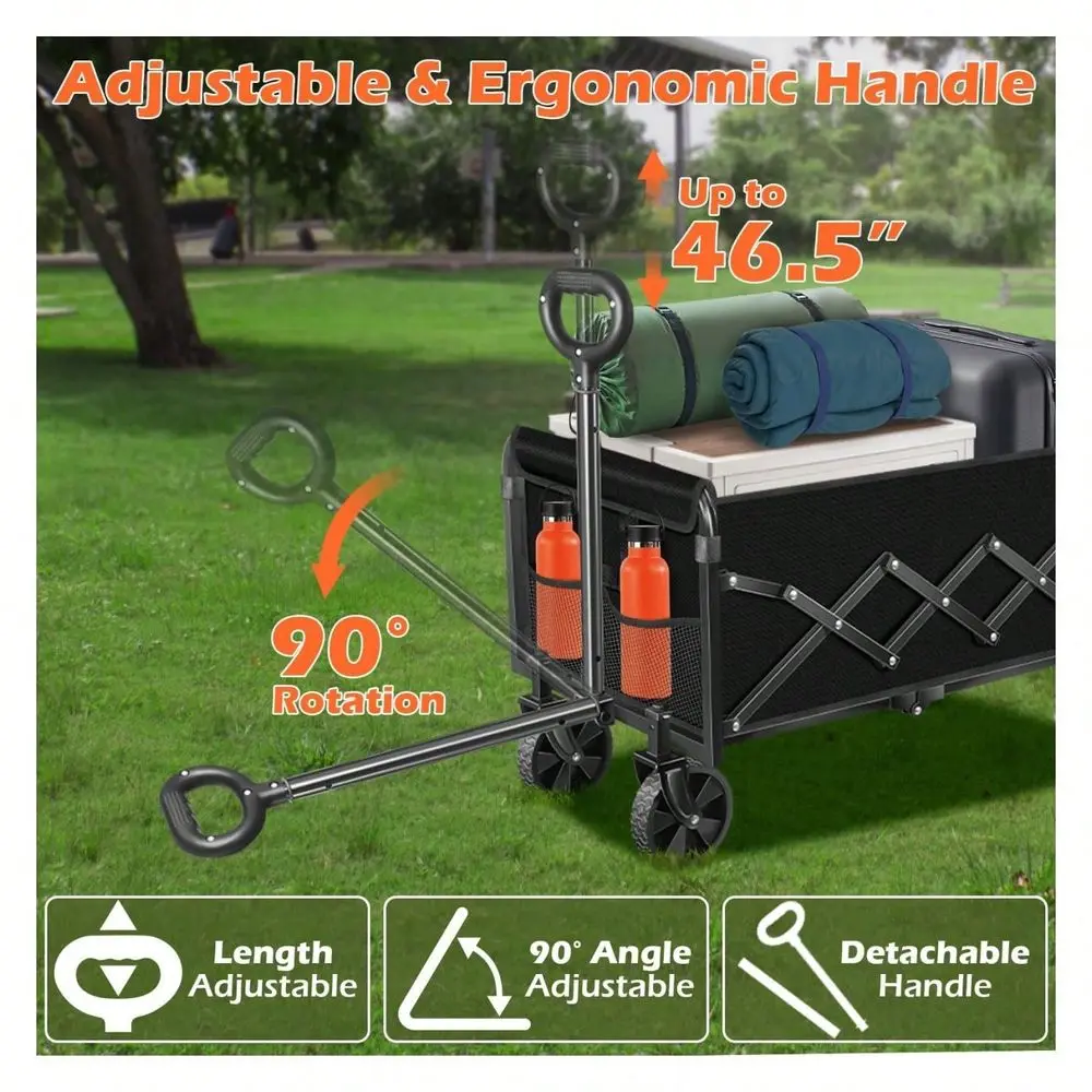 

Wagon Cart With Wheels Collapsible Beach Wagon For Beach, Camping, Sports 360lbs Capacity, 2 Cup Holders Portable Folding Wagon