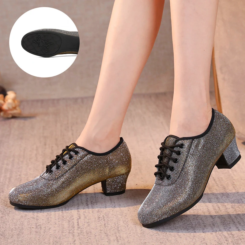 Professional ballroom shoes woman closed toe Practice Performance Modern Jazz Dance Shoes woman black Latin dancing shoes