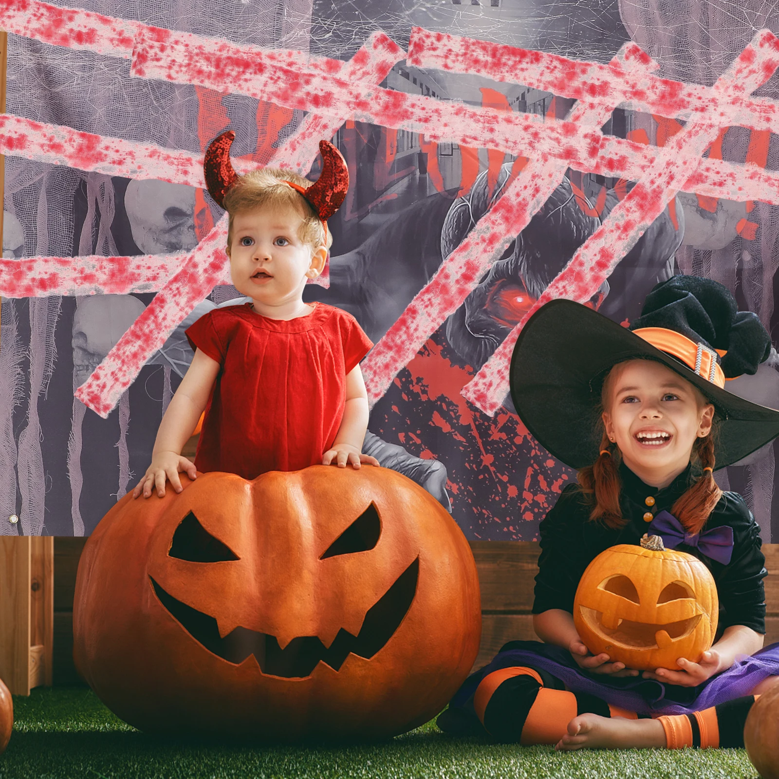 

Blood Cloth Strip Creepy Gauze For Halloween Decor Haunted House Scene Layout Spooky Warning Isolation Prop