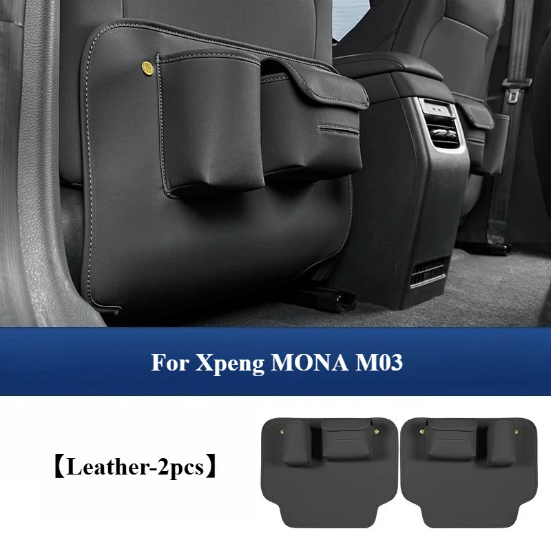 

For Xpeng MONA M03 Car Seat Back Anti-kick Pad, Protective Cover, Rear Row Leather Storage Bag Organizer Seat Back Protector
