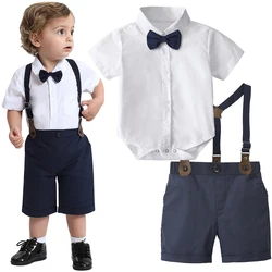 Baby Boy Wedding Outfit Newborn Baptism Suit Infant Formal Dress Clothing Set Toddler Christening Short Sleeve Summer Cltothes