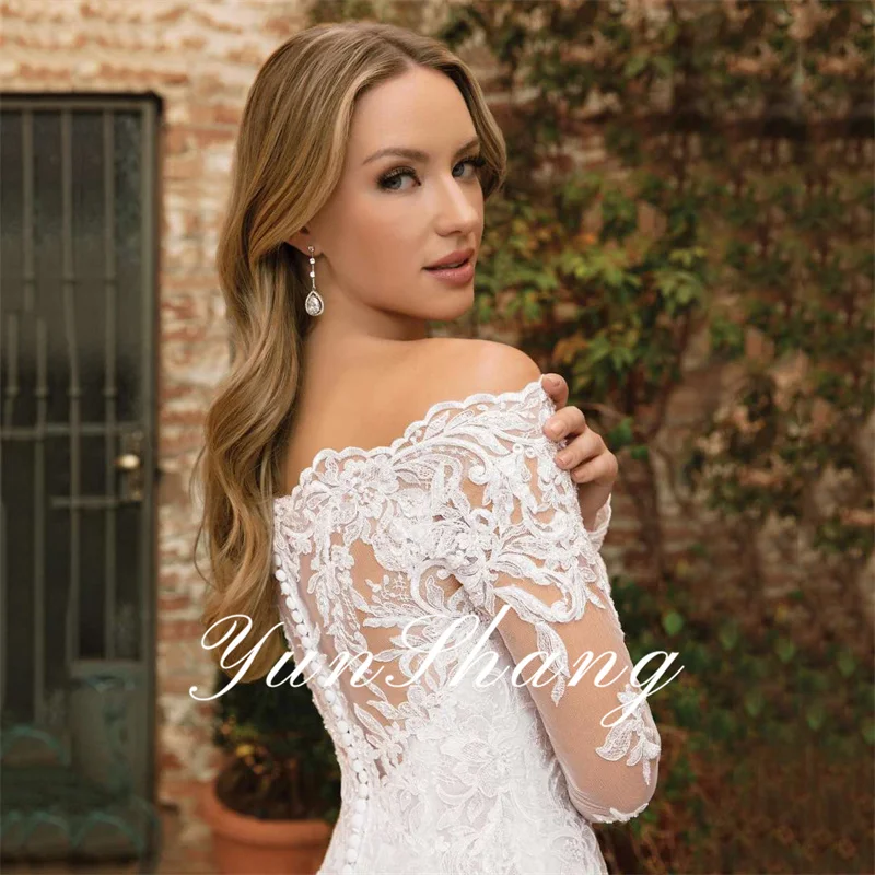 Yunshang abiti da sposa di lusso donna sirena Illusion Back Lace manica lunga Applique abito da sposa Sweep Train Vestidos De Novia