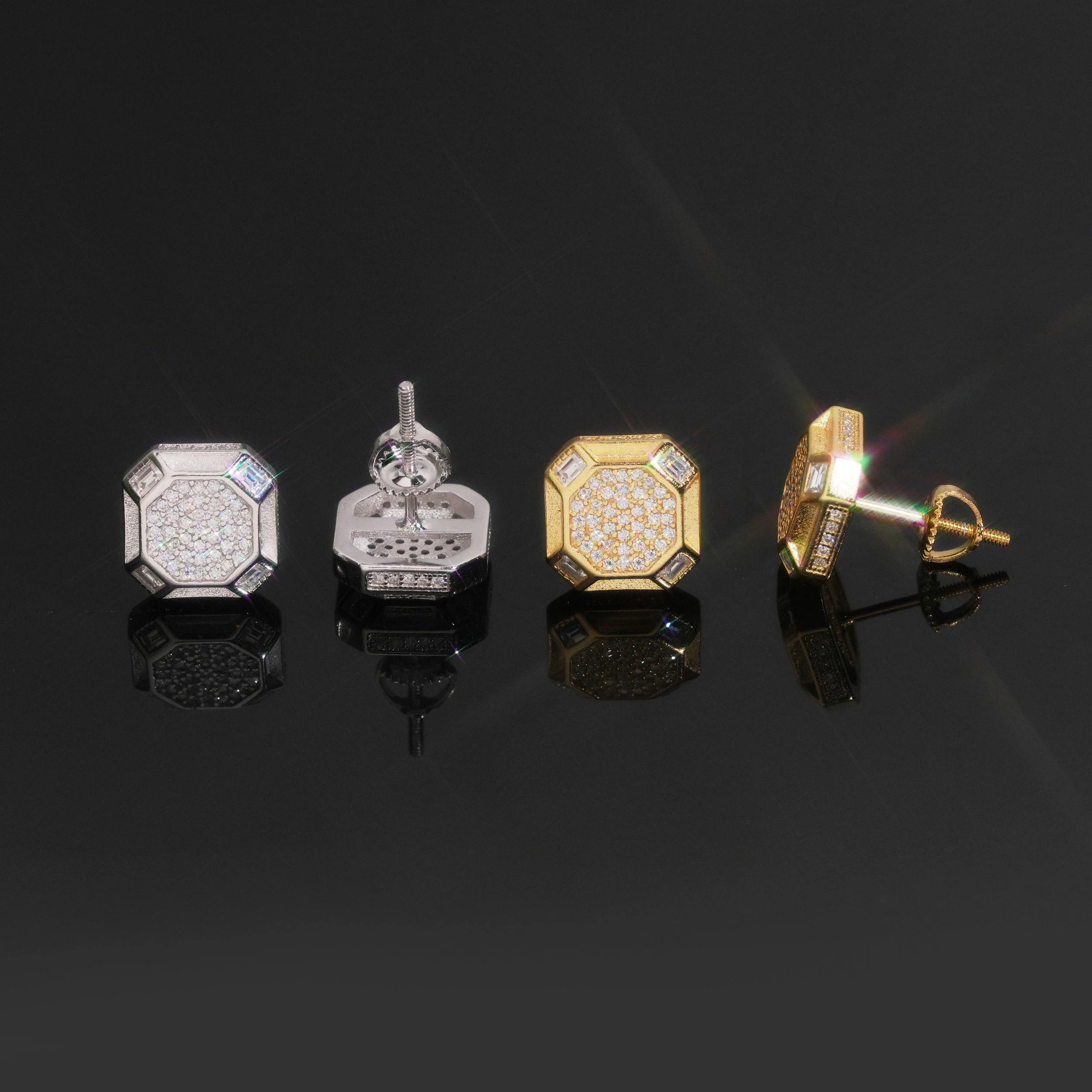 

Octagon Iced Out Stud Earrings Square Moissanite Diamond Earrings 925 Silver Iced Out Moissanite Screw Back